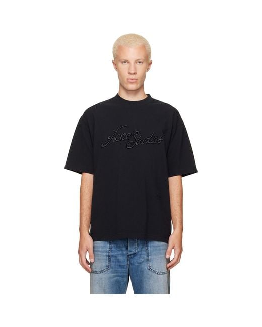 Acne Black Piqué Logo T-Shirt for men