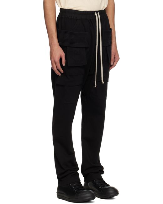メンズ Rick Owens ブラック Hollywood Creatch ドローストリング カーゴパンツ Black