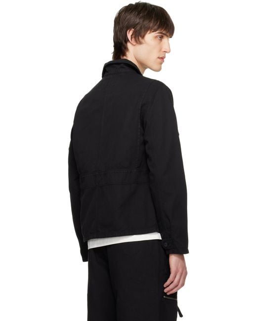 メンズ C P Company ブラック コットン リネン フルジップ オーバーシャツ Black