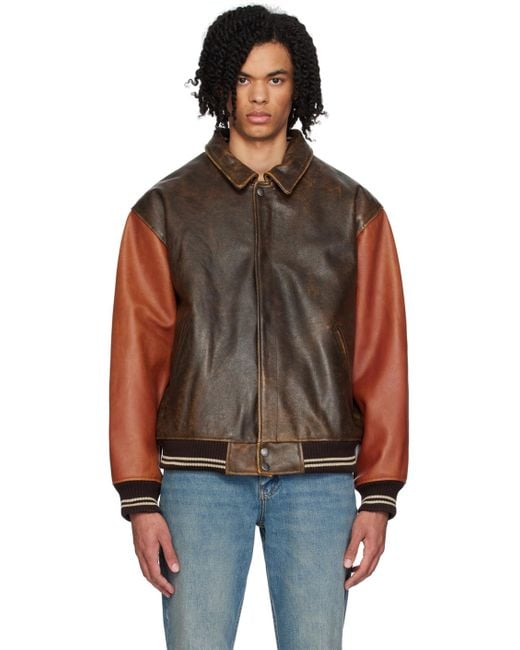 Guess USA Black Varsity Leather Bomber Jacket for men