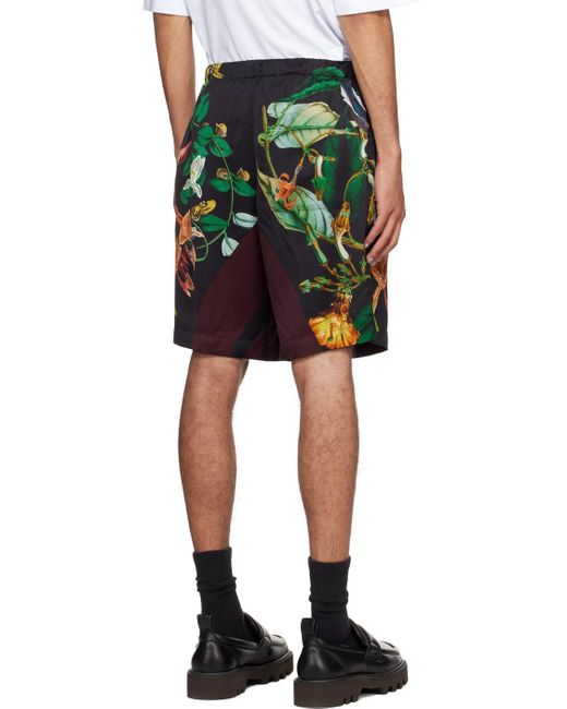 メンズ Dries Van Noten プリント ショートパンツ Black