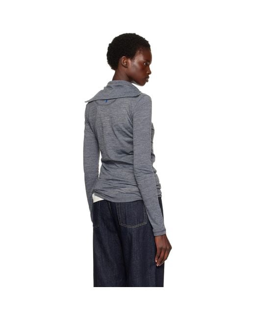 Jil Sander Gray Wool Half Zip Polo