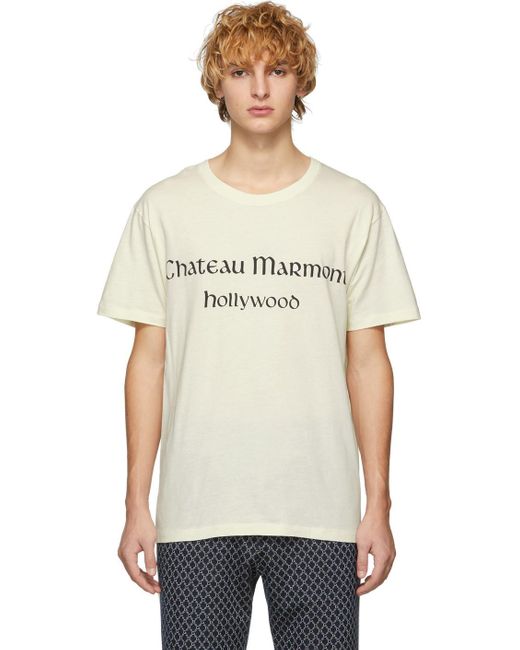 T-shirt blanc cassé 'Chateau Marmont' Gucci pour homme en coloris White