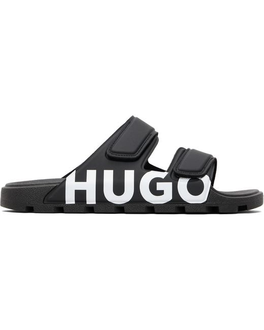 HUGO Black Logo Double Touch-Closure Sandals for men