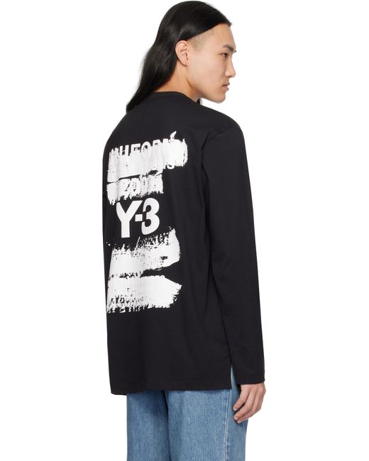 メンズ Y-3 ブラック グラフィック 長袖Tシャツ Black