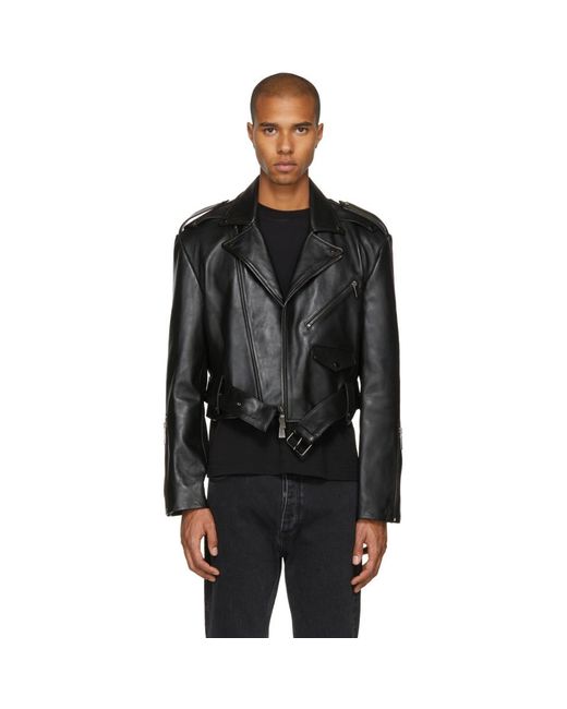 Pyer Moss Black Oversized Cropped Leather Jacket for men