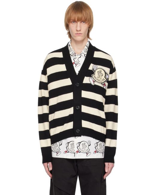 Moncler Black & White Striped Cardigan for men