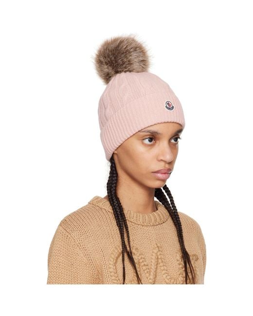 Moncler Pink Wool & Cashmere Pom Pom Beanie