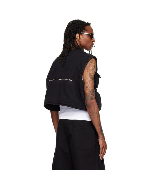Lu'u Dan Black Wadded Cargo Vest for men