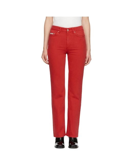 ALEXACHUNG Denim Red Bootcut Jeans | Lyst