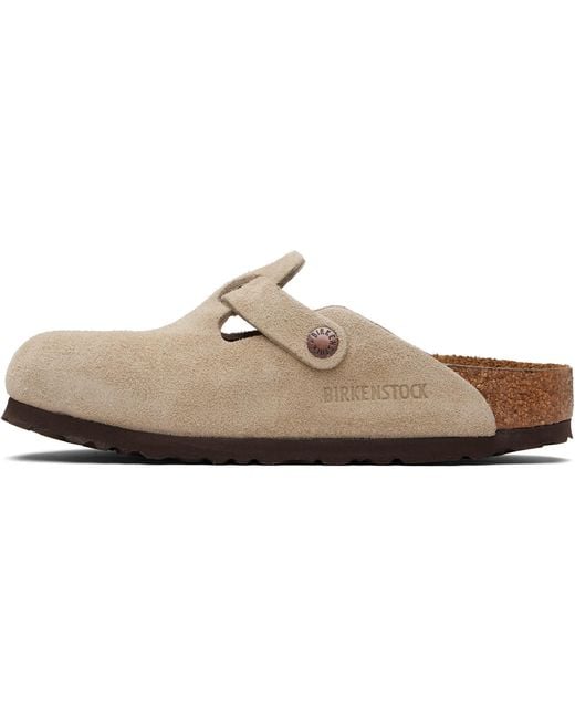 Birkenstock Brown Regular Boston Soft Footbed Suede Leather Loafers for men