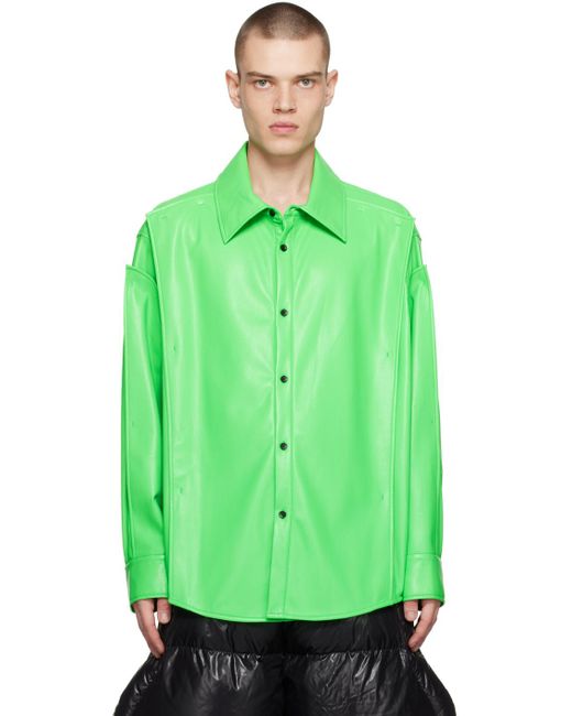 Chenpeng Green Pure Light Faux-leather Shirt for men