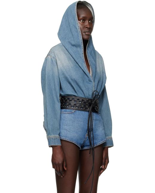 Alaïa Blue Hooded Denim Bodysuit