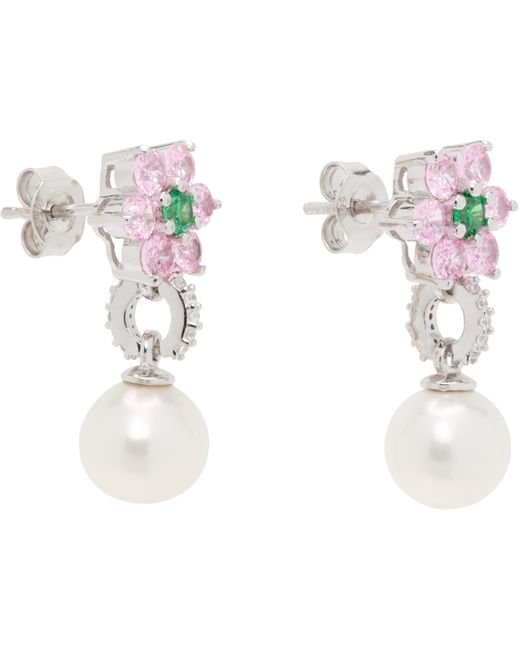 メンズ Veert フラワー 淡水パール ピアス White