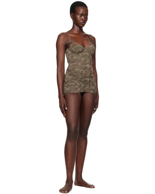 DIESEL Brown Khaki Savage X Fenty Edition Camo-Lace-Slip Corset