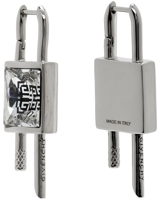 Givenchy Metallic Silver Mini Lock Crystal Earrings