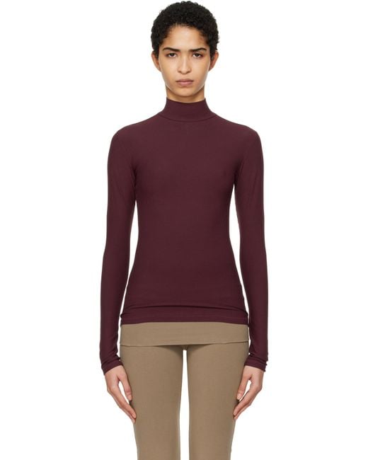 Skims Purple Burgundy Soft Lounge Mock Neck Long Sleeve Top