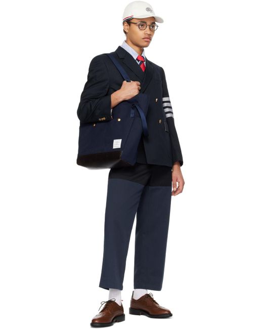 Thom Browne Blue Navy Cotton Canvas Snap Pocket Tote for men