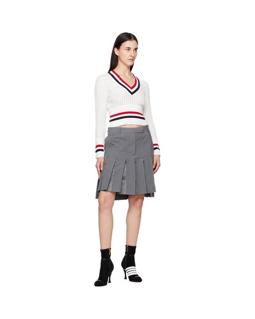 Thom Browne Multicolor Off- Baby Ladder Cable Shrunken V Neck Sweater
