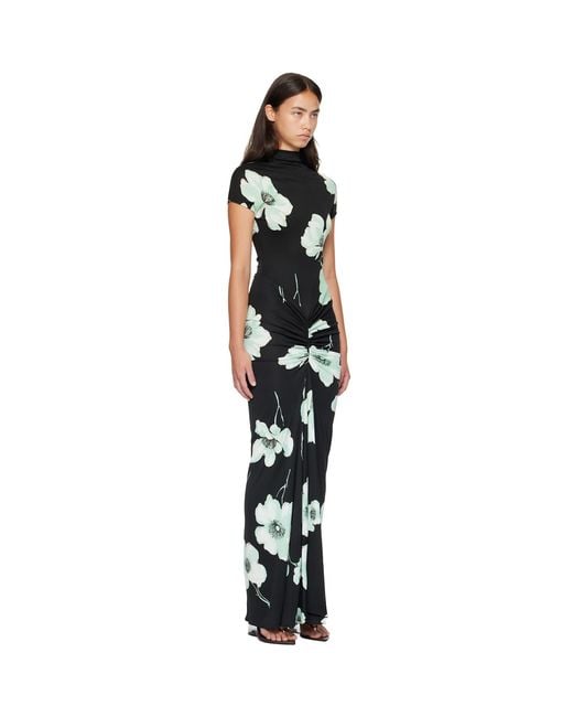 Alaïa Black Draped Printed Maxi Dress