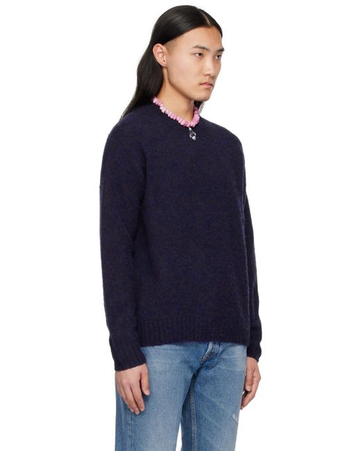 Acne Blue Navy Embroidered Sweater for men