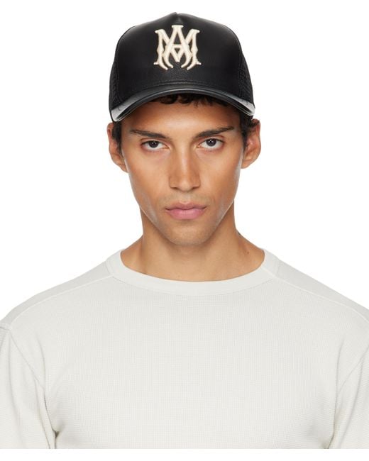 メンズ Amiri ブラック Ma レザー トラッカーキャップ ホワイト | Lyst