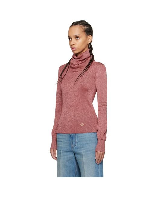 Valentino Red Maglia Solid Lurex Turtleneck