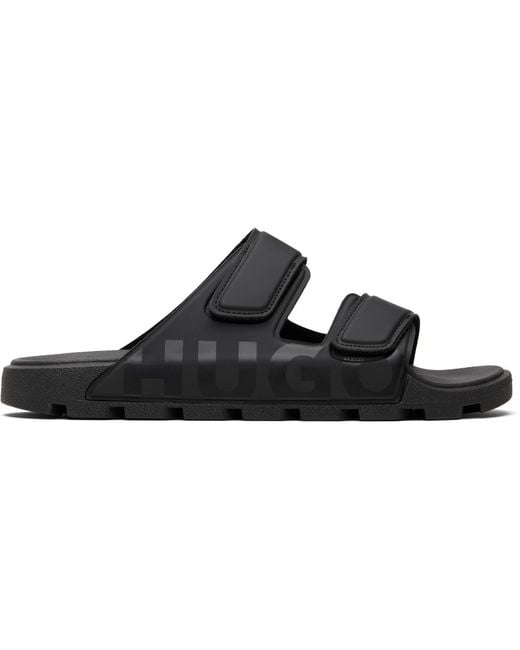 HUGO Black Logo Double Touch-Closure Straps Sandals for men
