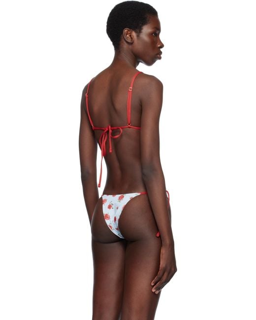 Frankie's Bikinis ブルー&レッド Lumia Floral 三角ビキニトップ Red