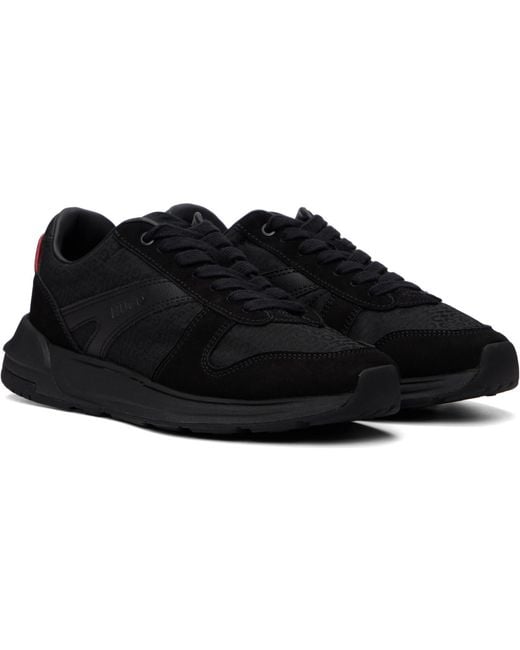 HUGO Black Faux-Suede Trim Monogram-Jacquard Sneakers for men