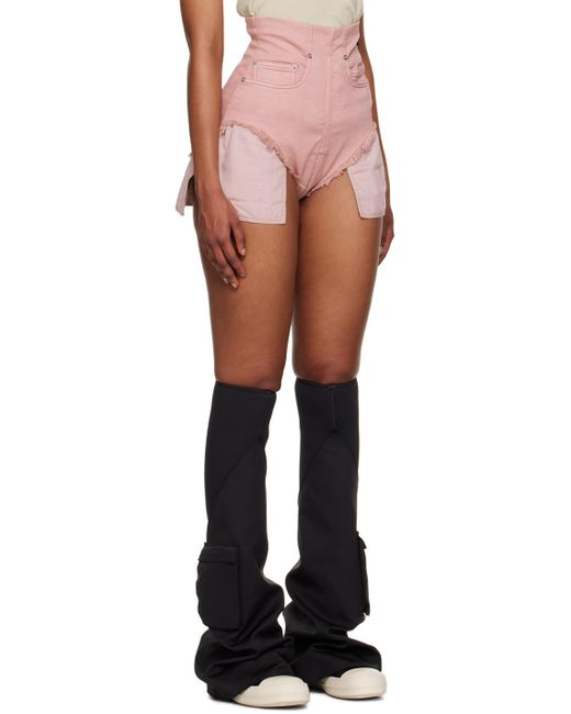 Rick Owens Multicolor Pink Paneled Denim Shorts