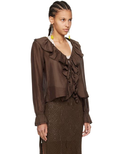 Bode Brown Heartwood Flounce Blouse