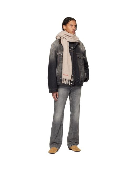 Acne Natural Fringe Wool Narrow Scarf for men