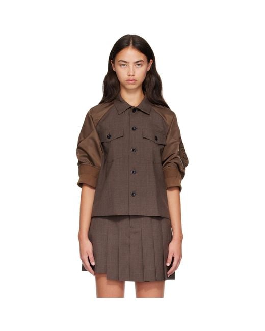 Sacai Brown Suiting X Nylon Twill Shirt