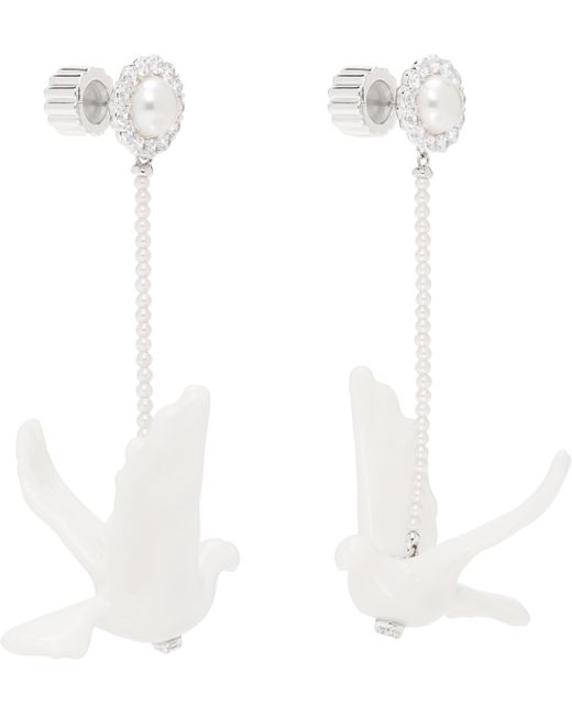 ShuShu/Tong ホワイト＆シルバー Yvminエディション Ceramic Pigeon Pearl Tassel ピアス White