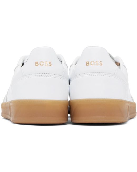 Boss Black White Leather & Suede Emed Logos Sneakers for men