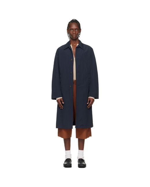 Dries Van Noten Blue Taffeta Coat for men