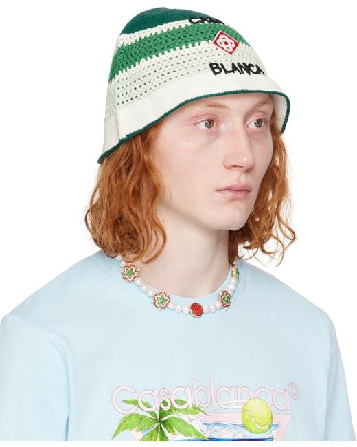 Casablancabrand Blue Stripe Crochet Bucket Hat for men