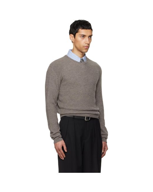 TONYWACK Black Taupe Superfine Wool Commando V-Neck Knit Sweater for men
