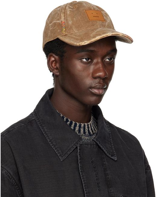 Acne Black Brown Leather Patch Cap for men