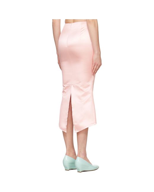 MATIERES FECALES Pink Madame R. Silk Satin Midi Skirt
