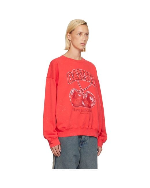 Ganni Red Cherry Crewneck Sweatshirt