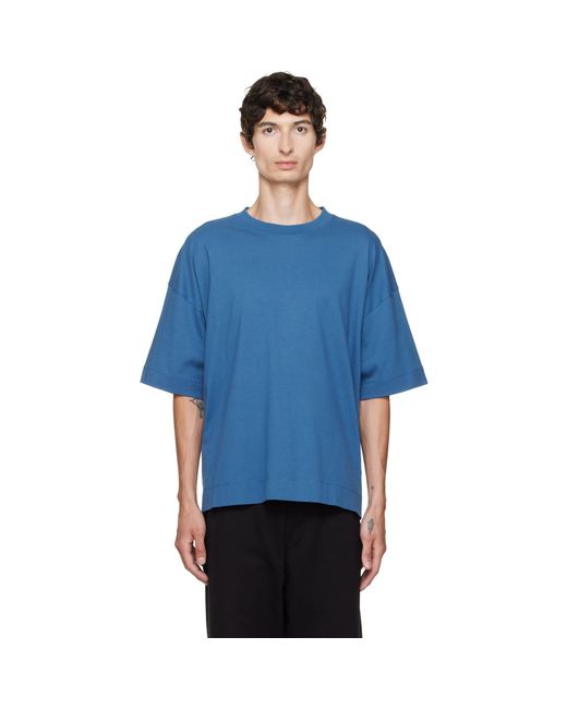 Dries Van Noten Blue Dropped Shoulder T-Shirt for men