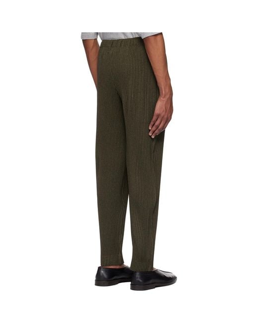 Homme Plissé Issey Miyake Green Khaki Wool Like Light Trousers for men