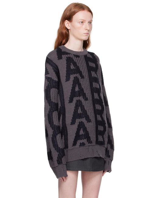 Marc Jacobs Black Gray 'the Monogram Distressed' Sweater