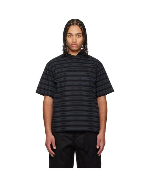 Sacai Black Horizontal Stripe T-Shirt for men