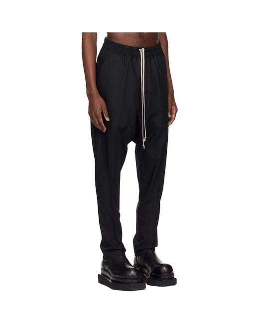 Rick Owens Black Temple Drawstring Slim Long Trousers for men