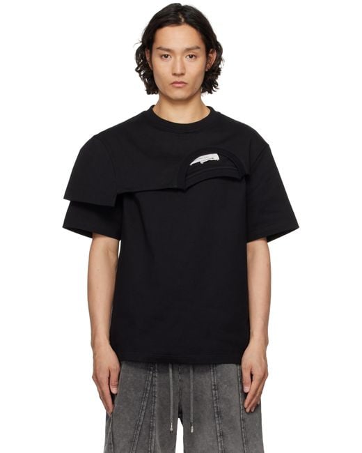 メンズ Feng Chen Wang ブラック Double Collar Tシャツ Black
