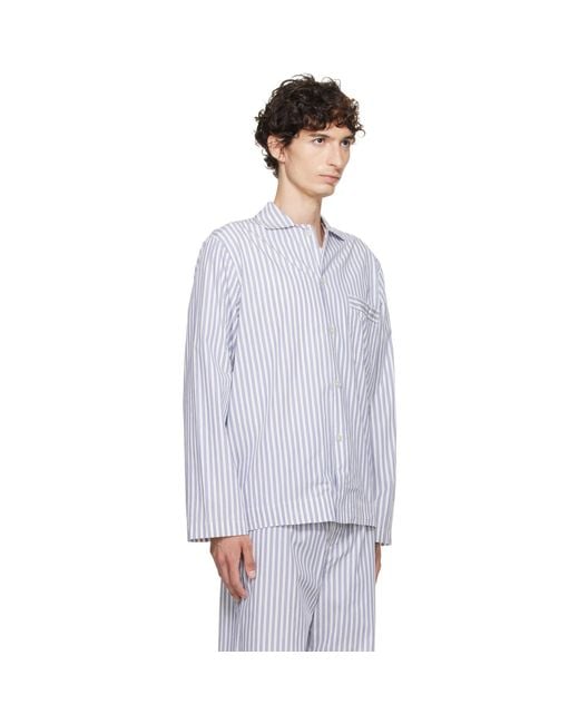 Tekla Blue Poplin Long-Sleeved Pyjama Shirt for men