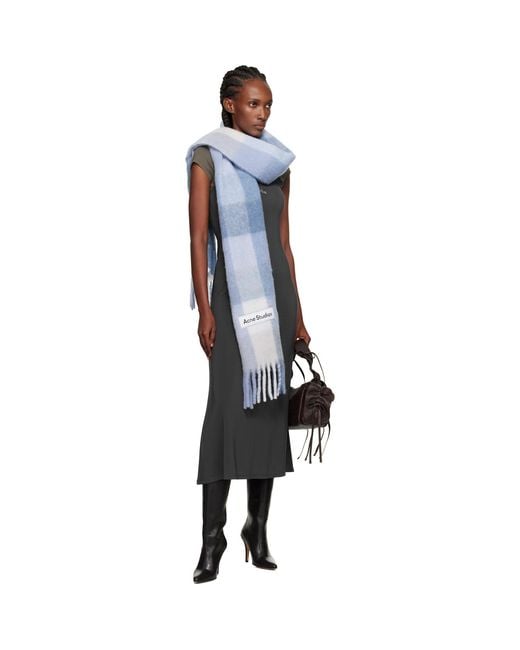 Acne Blue Mohair Checked Scarf
